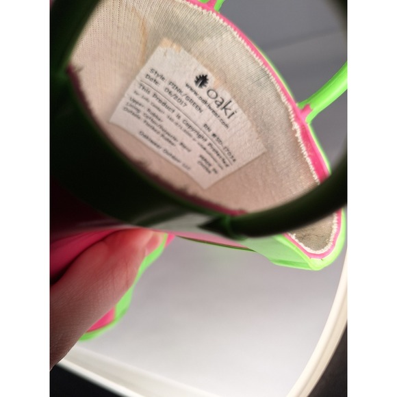 Oaki Kids Rain Boots‎ Pink Green Rubber Pull On Boots Size Toddler - Picture 6 of 9